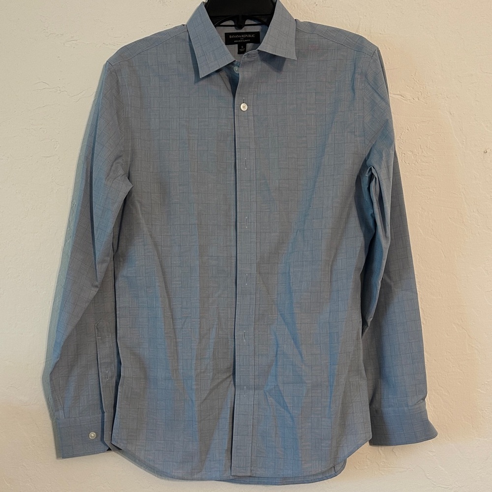 Banana Republic Slim Fit Dress Shirt – Men’s‎ S, Blue Check, Non-Iron